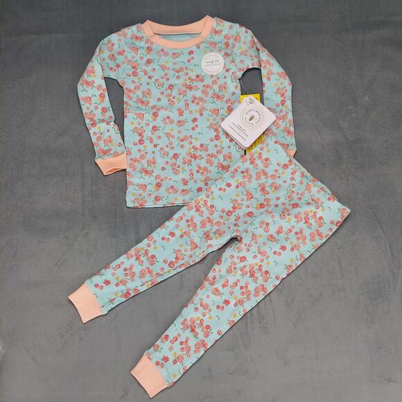 Burt's Bees Floral Organic Cotton Snug Fit Pink & Teal Pajama Set 2T - Picture 2 of 7